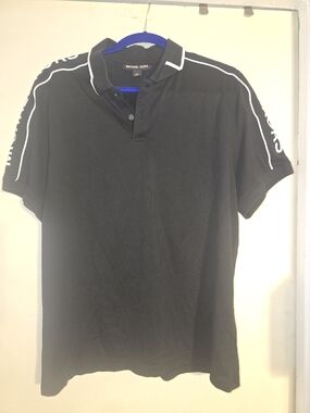 Michael Kors Black Polo with White Shoulder Piping